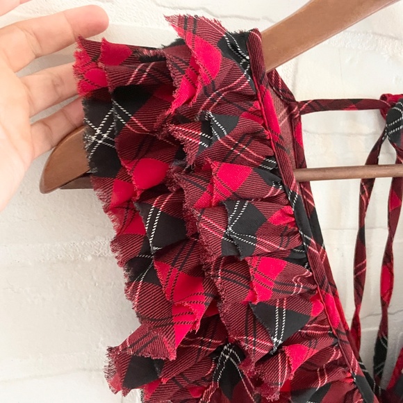 Ralph Lauren Denim & Supply Y2K Babydoll tank top Plaid Red Ruffled Grungy sz M - Picture 7 of 15